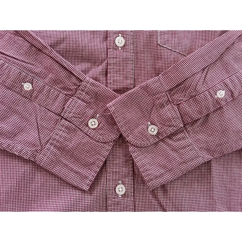 J Crew Shirt Mens Medium Burgundy Check Slim Fit Flex Button Down EUC